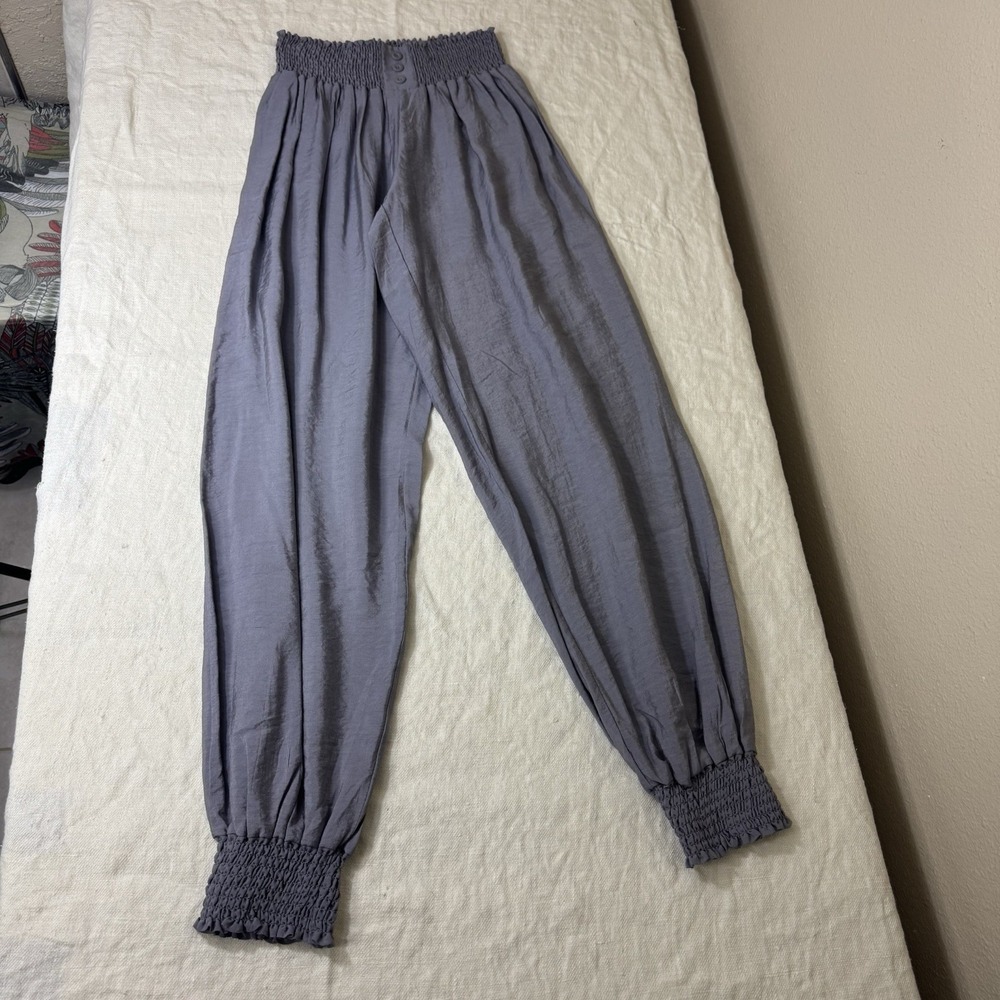 Aladdin Harem Pants Womens Small Grey Hippie Boho Smocked Beach Festival Renfair